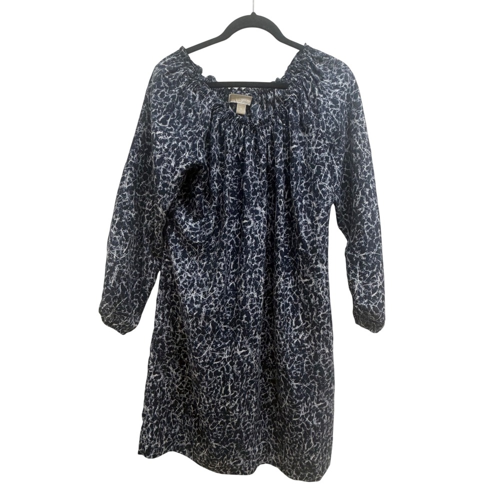MICHAEL MICHAEL KORS Navy White Marble Print 100% Silk Shift Dress Size M